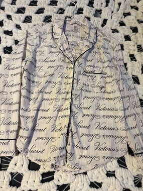 Victoria's Secret Cream and Black Script Sleep Shorts